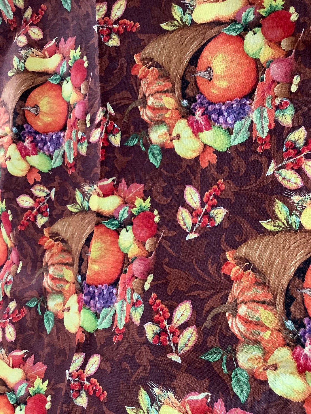 Fall Thanksgiving Pumpkins Cotton Fabric | 25” by 45” Wide | Gold ...