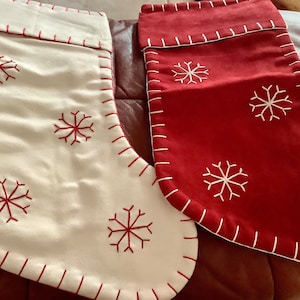 2 Suede Cloth Stockings Christmas 17” long | Red and White | Excellent conditions as pictured
