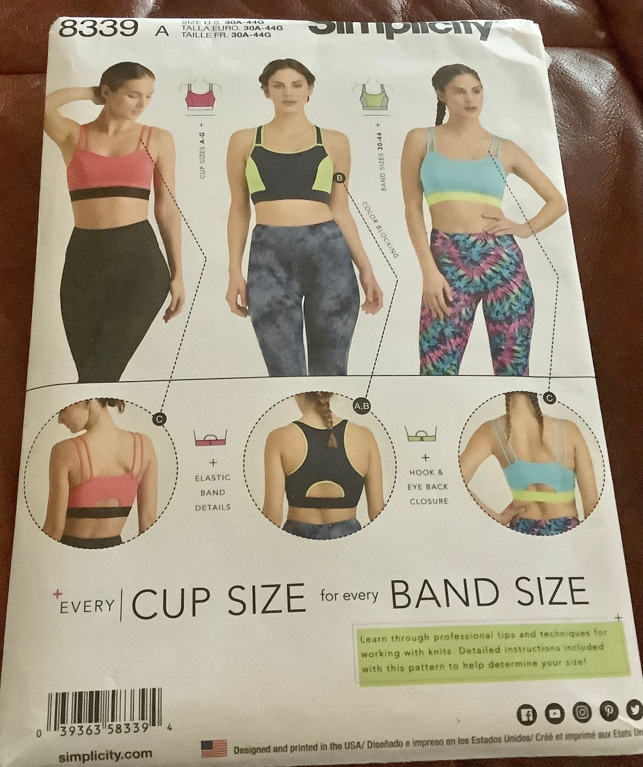 Simplicity 8339 Knit Sports Bras Pattern Size 30a to 44g Uncut -  India