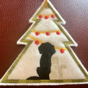 White Christmas Tree with Black Dog & White Cat Ornament | Felt | 4” tall | Gift for cat and dog lover
