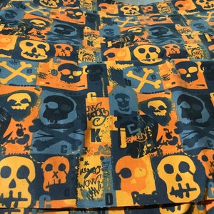 David Textiles Fall Skull Orange with Black Background Fabric | 1.34 yards by 45” wide | Nice Fall Skull fabric