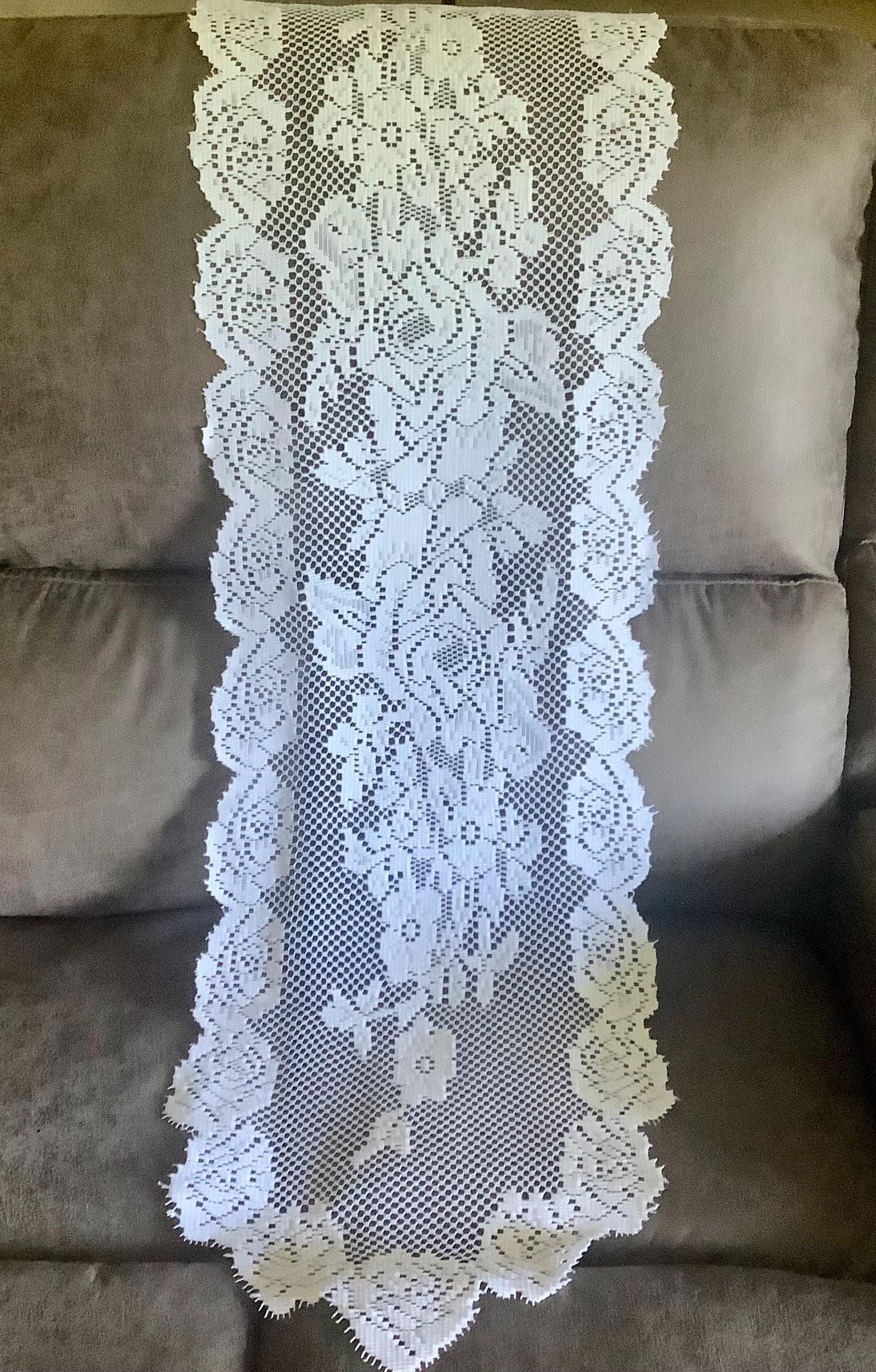 White Floral Lace Table Runner - 50" X 12" Polyester - Etsy