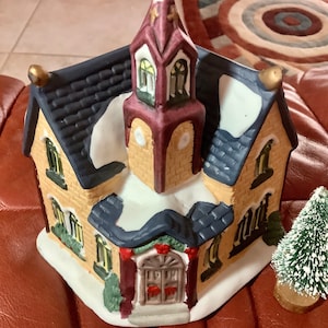 Christmas Village Church & Tree | 2 pieces | 5.5” by 4” | Excellent condition