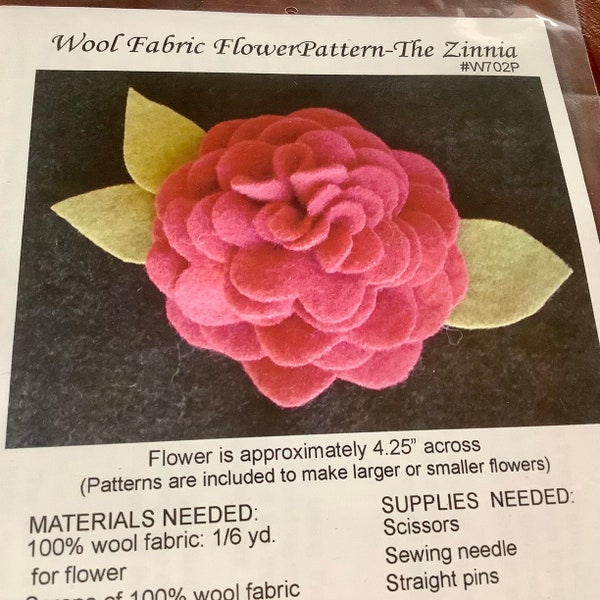 Wool Fabric Flower Pattern - The Zinnia | 4.25” across | 2 sizes included | From Mary Dolan/Wistyria