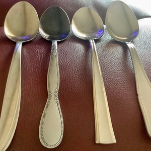 Assorted Patterns Serving Spoons | Set of 4 | One Tarnished but Great Condition