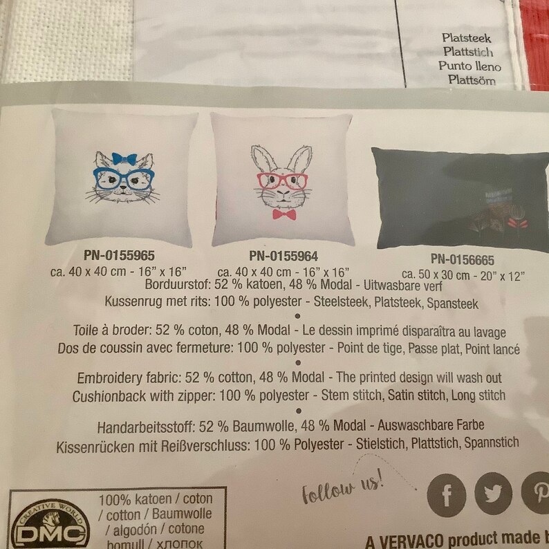 1 new sealed package Zippered Pillow Cover Embroidery Kit of Dog with Glasses Excellent condition