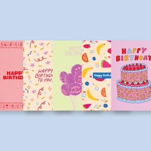 Pacote de cartões de aniversário | Cartões de felicitações desenhados à mão para impressão para cada celebração