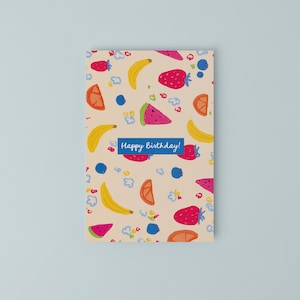 Modello di biglietto di compleanno con motivo di frutta / Biglietto di compleanno carino stampabile