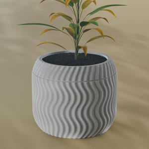 Sei Planter Pot, Wavy Sine 3D Print STL File | Pequeno, Médio, Grande | Opções de autoirrigação e bandeja coletora | Download digital