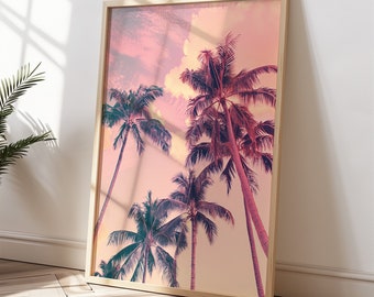 Soft Pink Palm Trees Print Wall Art, Tropical Coastal Prints, Beach Print Art, Summer Pink Poster, Tropical Vibe Prints, Boho Modern Poster