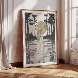 Rusalka Print Wall Art, Forest Goddess Art, Slavic Mythology World, Goddess Poster, Vintage Slavic World, Slavic Paintings, Vintage Boho