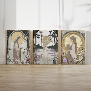 Slavic Goddesses Set of 3 Print Wall Art, Morana Rusalka Mokosh, Slavic Mythology World, Vintage Slavic World Slavic Paintings, Vintage Boho