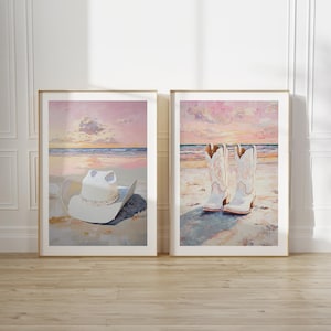 Poster stampabili con set bianco di cowgirl costiere, arte di cowgirl rosa preppy, arredamento per dormitorio di cowgirl preppy, arte costiera, arte di cowgirl costiere
