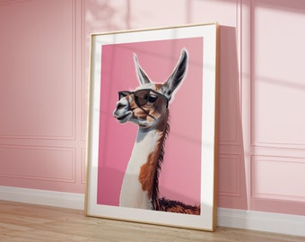 Exclusive Lama with Sunglasses Print Wall Art, Cool Prints, Modern Art, Trendy Dorm Room Wall Art, Home Decor, Digital Poster, Animal Prints