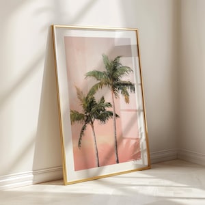 Pink Palm Trees Illustration Print Wall Art, Tropical Coastal Prints, Beach Print, Summer Poster, Tropical Vibe Prints, Palm Tree Prints Art