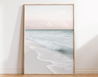 Pastel Coastal Ocean Beach Print Wall Art, Boho Beach Coastal Poster, Ocean Art, Tropical Print Ocean Printable Beach Art, Neutral Print