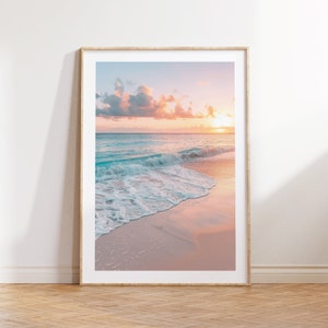 Pink Pastel Sunset Sea Print Wall Art, Coastal Poster, Ocean Sunset Beach Wall Art Print, Sunset Poster, Pastel Ocean Sunset Digital Print