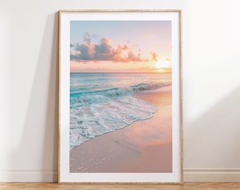 Pink Pastel Sunset Sea Print Wall Art, Coastal Poster, Ocean Sunset Beach Wall Art Print, Sunset Poster, Pastel Ocean Sunset Digital Print