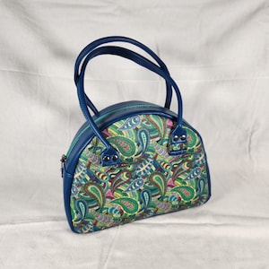 Deep Turquoise Blue Paisley Small Bowler Bag