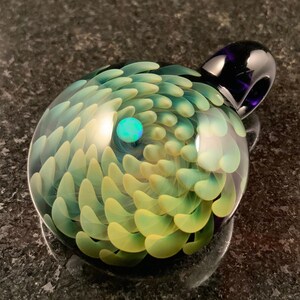 Fume Glass Implosion Pendant with Sphere cut Mint Opal---Majestic Glass Arts---