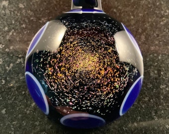 Glass Dichroic Galaxy with Dot Stack Border Pendant---Majestic Glass Arts---