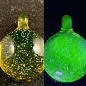Crushed Opal Glass Pendant with UV color —-Majestic Glass Arts—-