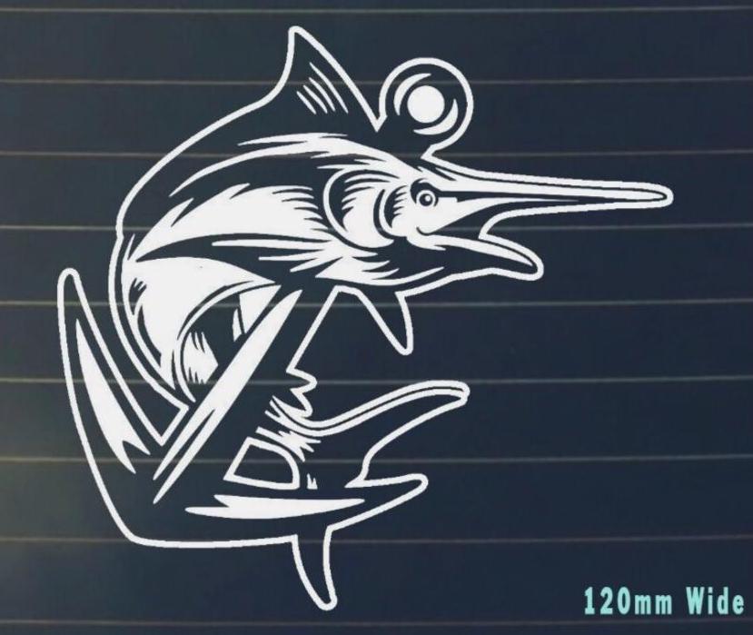 Merling Fish Sticker Marlin Fish Car Sticker DECAL Bumper Sticker Vinyl WHITE Window Laptop ...