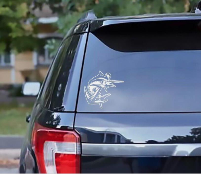 Merling Fish Sticker Marlin Fish Car Sticker DECAL Bumper Sticker Vinyl WHITE Window Laptop ...