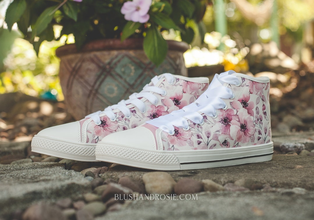 Pink Rose Flower Print Women's High Top Shoes