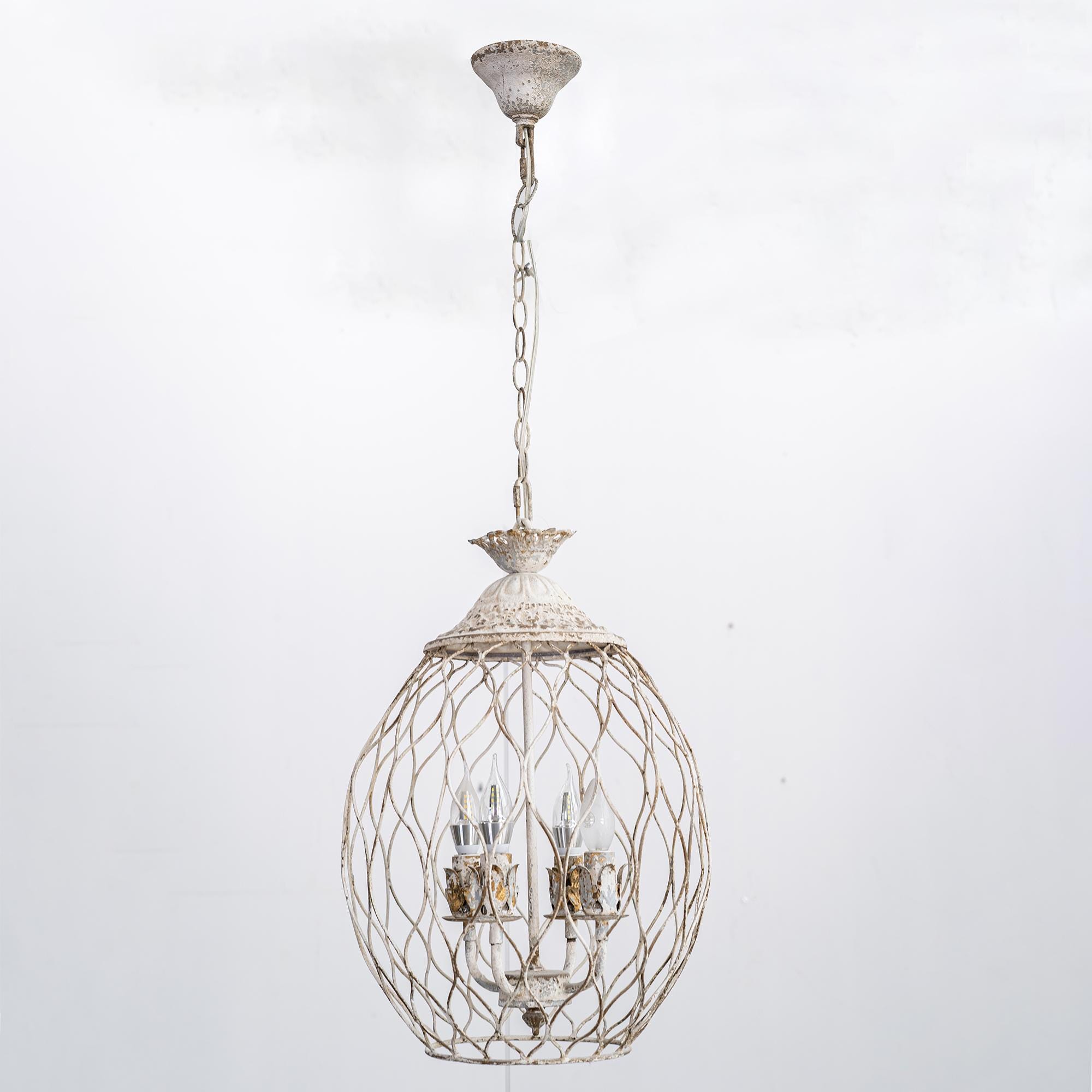 Vintage Distressed Wire Cage Chandelier, Rustic Farmhouse 4- Light ...