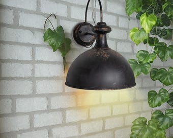 Large Rustic Metal Sconce, Vintage Black Metal Wall Lamp, Industrial-Style Lighting Fixture, Perfect for Living Room, Entryway Decor.