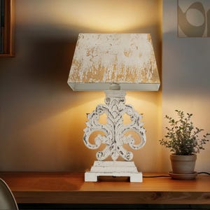 Elegant Ornate Bedside Table Lamp, Shabby Chic Finish Decorative Table Lamp, Vintage Decor for Bedroom, Living Room
