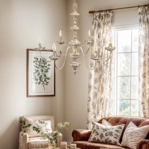Shabby Chic Chandelier with Distressed Finish Design, Metal Six-Arm Chandelier - Perfect for Rustic and Romantic Interiors