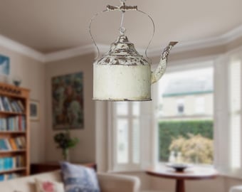 Vintage Metal Chandelier White Teapot Chandelier Industrial Wrought Iron Chandelier Country Farmhouse Chandelier New Home Gifts