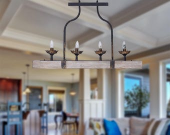 Vintage Wooden Chandelier 4 Light Chandelier Industrial Chandelier Wooden Chandelier Ceiling Light Fixture New Home Gift