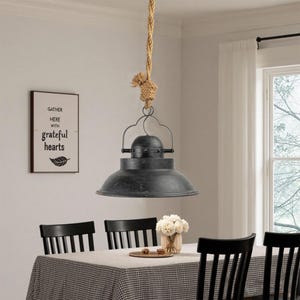 Vintage Metal Chandelier Black Metal Dome Chandelier Chandelier with Rope Rustic Farmhouse Chandelier Vintage Country Decor