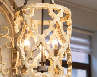 Retro Wooden Carved Chandelier Wooden Chandelier Hollow Chandelier Farmhouse Chandelier Retro Chandelier Decorative Lighting Art