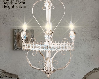 Elegant Four-Light Metal Chandelier with Intricate Floral Details, Vintage Shabby Chic Hanging Light for Dining Room or Living Space.