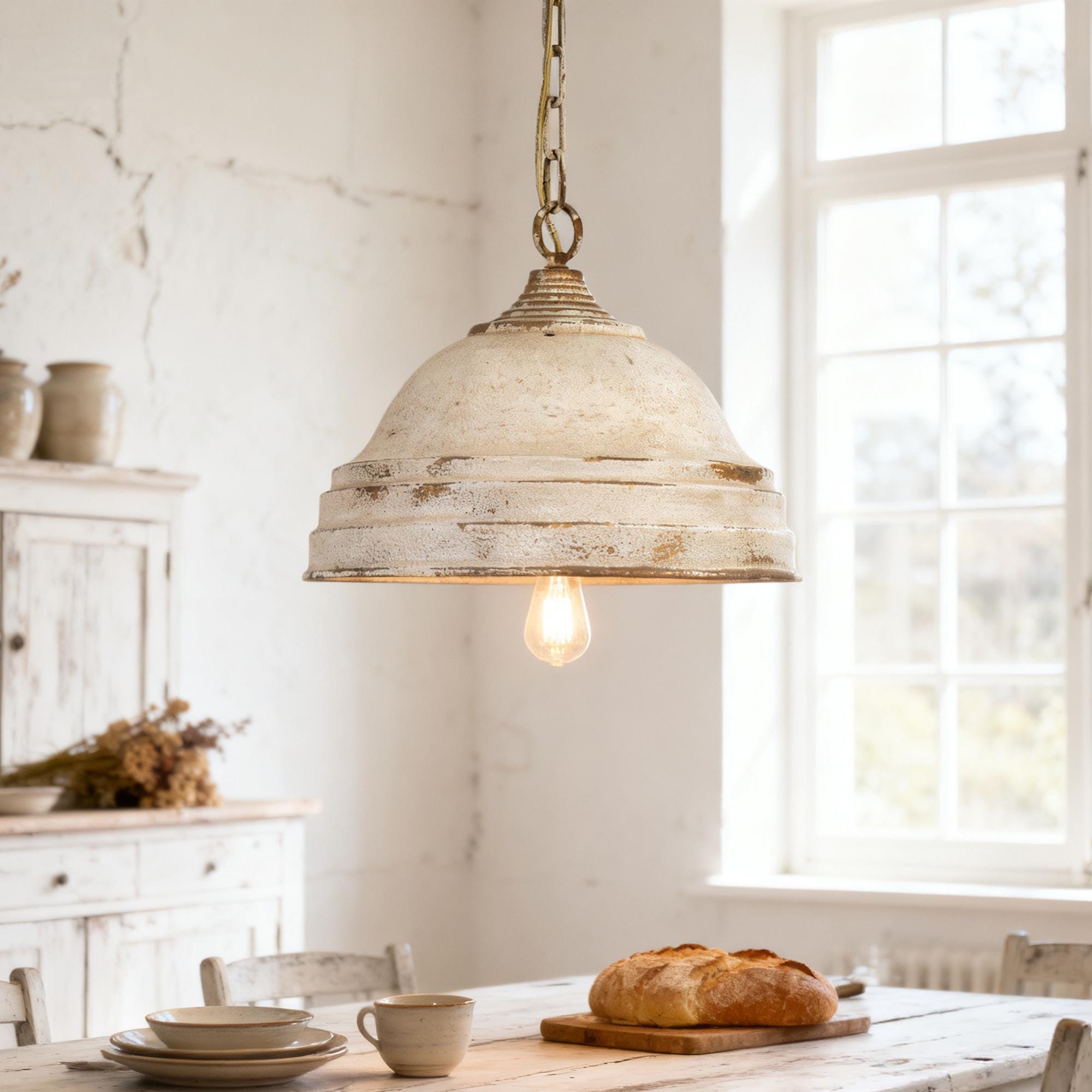 ヴィンテージ風ペンダントライト ホワイト ヴィンテージ風のホワイトドームペンダントライト、キッチンや