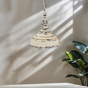 Distressed White Finish Pendant Light, Rustic Farmhouse Style, Elegant Home Decor - for Living Room, Dining Area, or Entryway