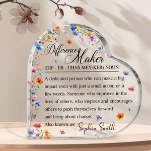Personalized Appreciation Heart Plaque, Custom Difference Maker Gift for Teacher, Boss, Mentor, Retirement or Farewell