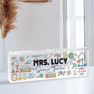 Wissenschaft Lehrer Namen Schild Acryl Schreibtisch Zeichen personalisierte Geschenk für Schule Büro Dekor Klassenzimmer Zubehör für STEM und Lab Lehrer