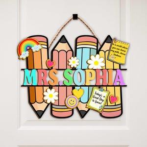 Custom Teacher Door Hanger, Personalized Teacher Pencil Name Sign, Teacher Appreciation Gift, Back To School Gift, Teacher Classroom Decor