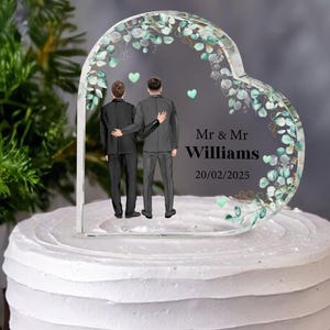 Décoration de gâteau de mariage gay personnalisée, décoration de gâteau de mariage LGBTQ, bloc acrylique, décoration de gâteau pour couple gay personnalisée, décoration de mariage M. et M.