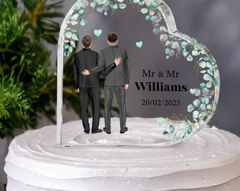 Custom Gay Wedding Cake Topper, LGBTQ Wedding Cake Topper Acrylic Block, Personalized Gay Couple Cake Topper, Mr & Mr Wedding Topper