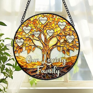 Custom Family Tree Names Window Hangings Suncatcher, Family Names Faux Stained Glass, Gift For Mom, Tree of life Family, Mothers Day Gift