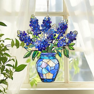 Bluebonnet Bouquet Acrylic Window Hanging, Texas Bluebonnet Acrylic Suncatcher, Flower Kitchen Decor, Bluebonnet Lover Gift, Gift For Mom