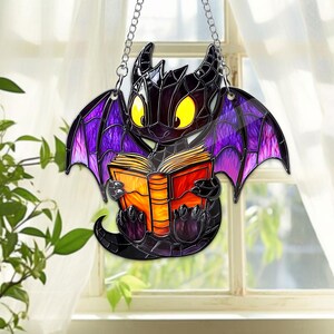 Book Dragon Acrylic Window Hanging Decor Home, Fantasy Dragon Suncatcher, Librarian Gift, Book Lover Gifts, Bookish Decor, Dragon window art