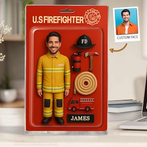 Custom Firefighter Action Figure Acrylic Block Plaque, Father&#39;s Day Gift for Fireman Dad, Firefighter Retirement Gifts, Gift For Firefighter