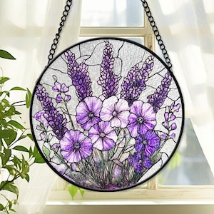 Violet Flower Stained Glass Suncatcher, Violet Suncatcher Hanging, Window Hanging Decor, Flower Lover, Gift for Mom, Violet Lover Gifts